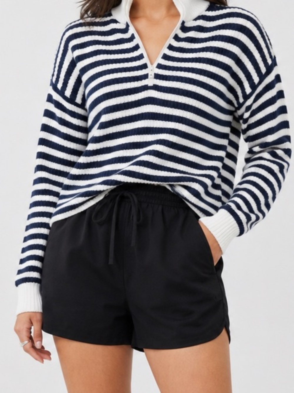 Madewell Navy White Striped Boxy Cropped Sweater French Coastal Knit